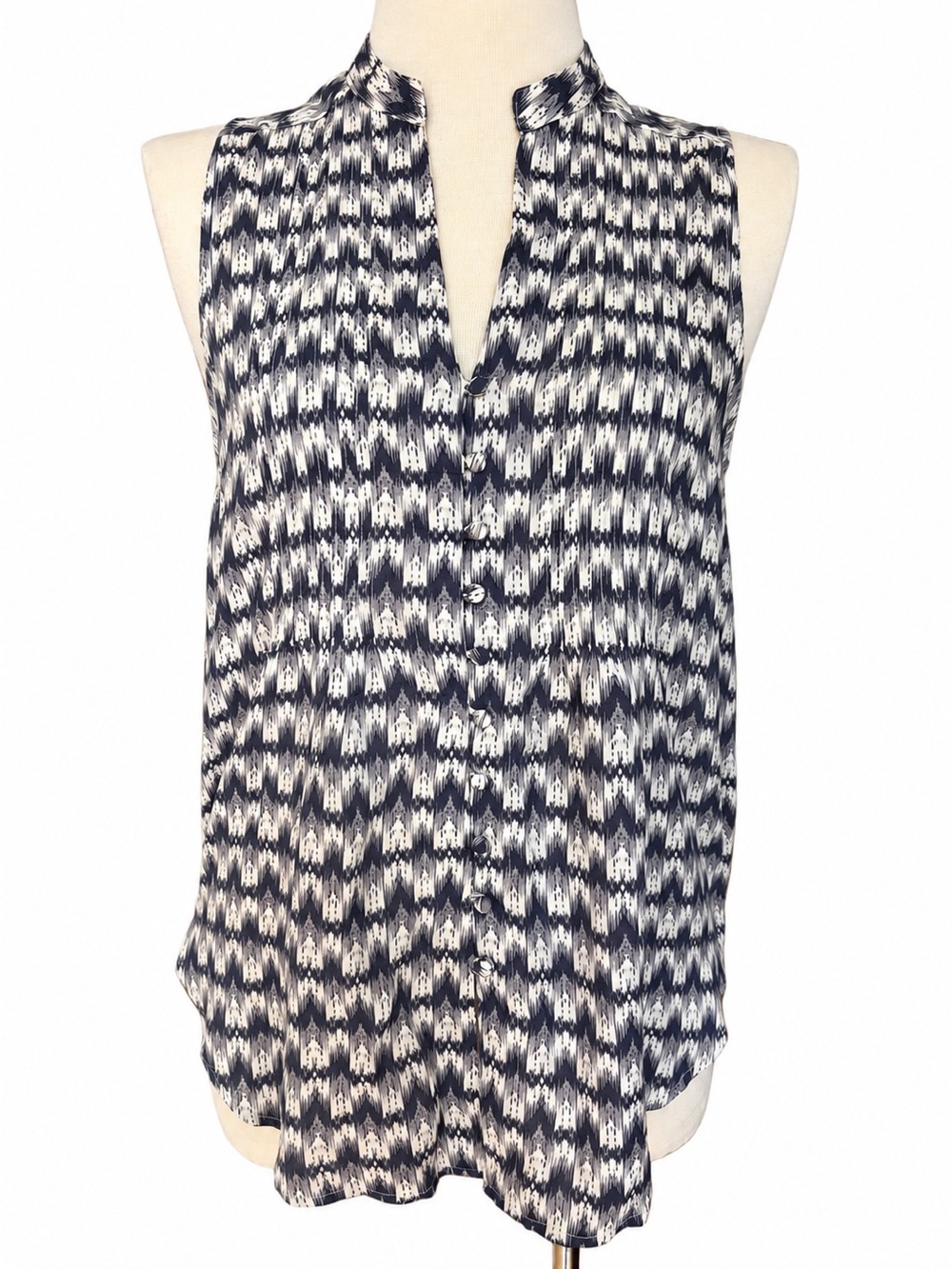 Anthropologie Maeve Blue & White Pintuck Hi-Lo Sleeveless Button Blouse Sz Small